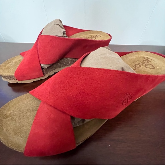 Yokono Red Suede Wedge Sandals comfortable boho made in Spain 6.5 NWT - Picture 3 of 6